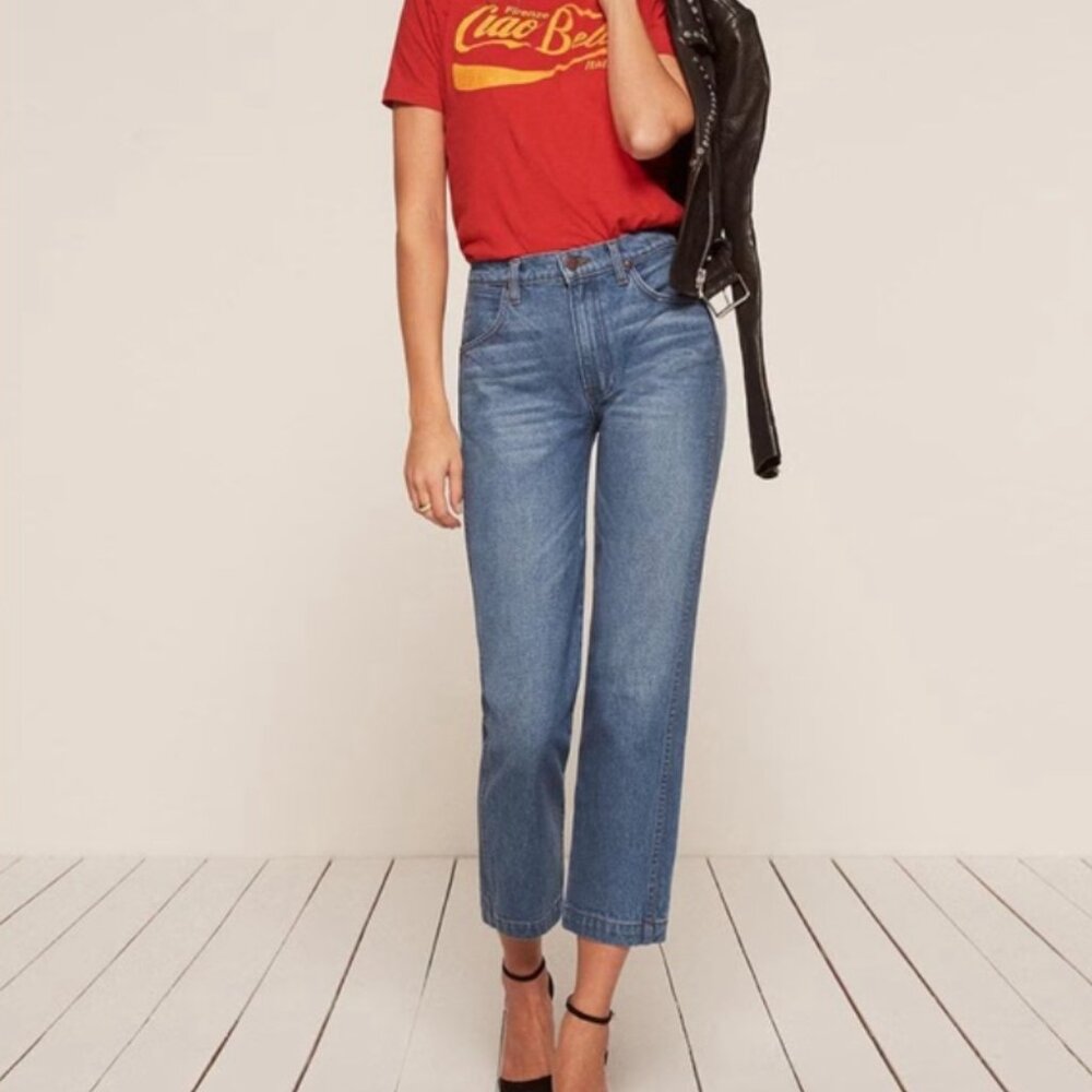 Reformation Blue Cropped Straight Jeans